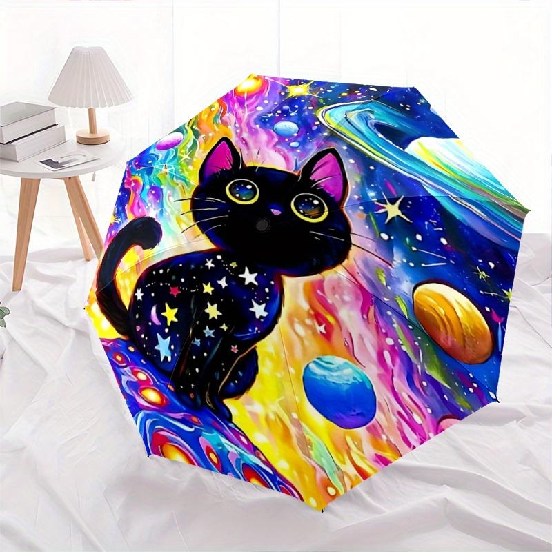 1pc Cosmic Cats Art Automatic 3-Fold Umbrella Design, Cute Cartoon Pattern, Portable Outdoor Umbrella, Perfect, Holiday Gift for Disney fans.G022