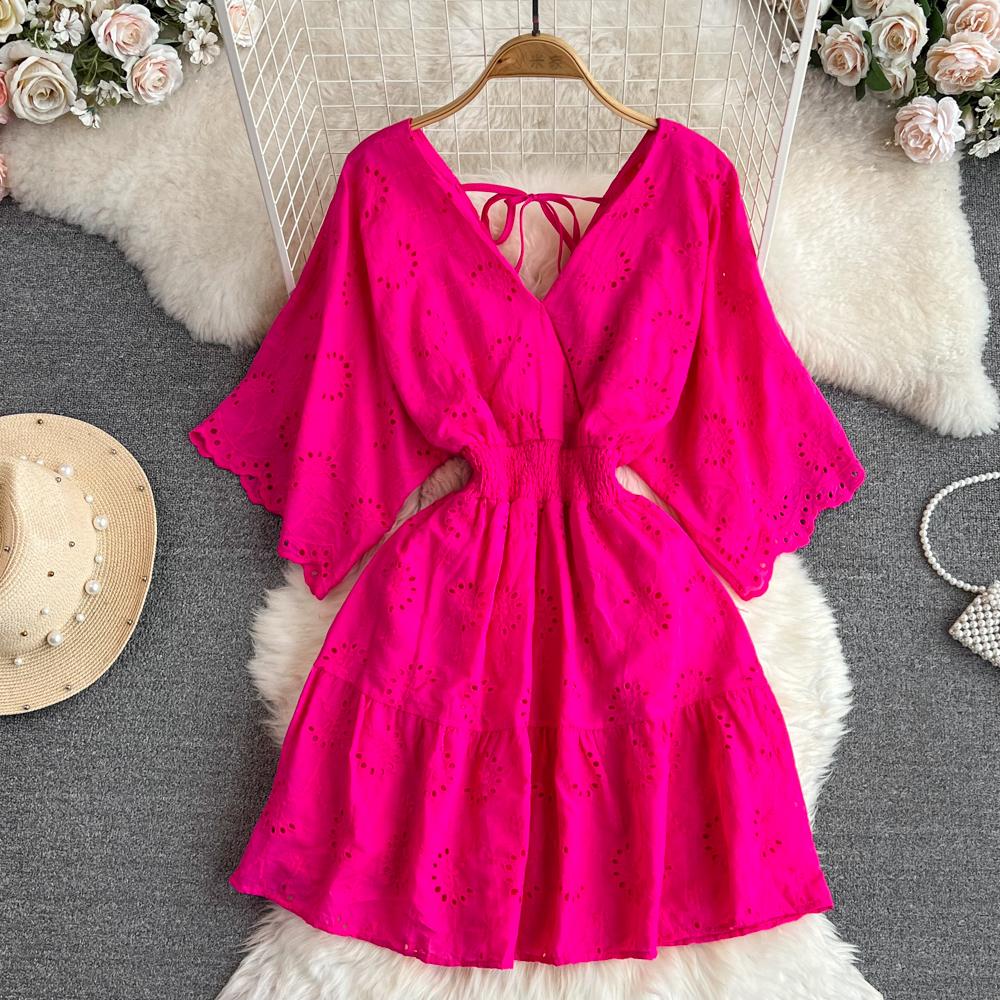 Винтажное полое платье с вышивкой и высокой талией, сказочное платье трапециевидной формы с короткими рукавами, шикарное летнее пляжное платье, женский сарафан для отпуска