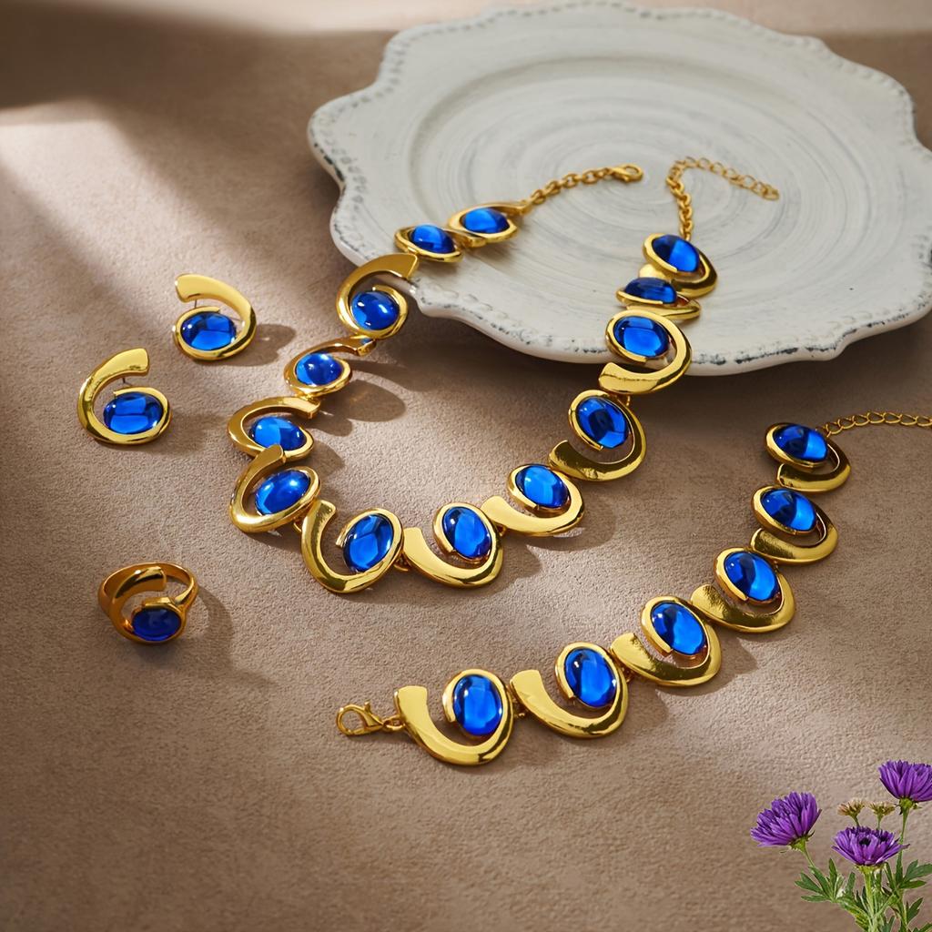 Европейский и Американский Элегантный Геометрический Спиральный Улитка Браслет Ожерелье Серьги-Гвоздики Набор Ретро Персонализированные Женские Украшения