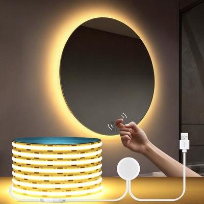 Светодиодная зеркальная лампа с датчиком вибрации, активируемым двойным касанием, светодиодная лента COB USB 5 В для туалетного столика, зеркала для макияжа, задняя подсветка