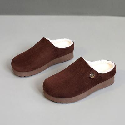 Модные зимние новые тапочки-баотоу, женские модные с круглым носком, из замши, с глубоким вырезом, с заклепками, на толстой подошве, с мягкой подошвой, нескользящие, плоские, хлопковые