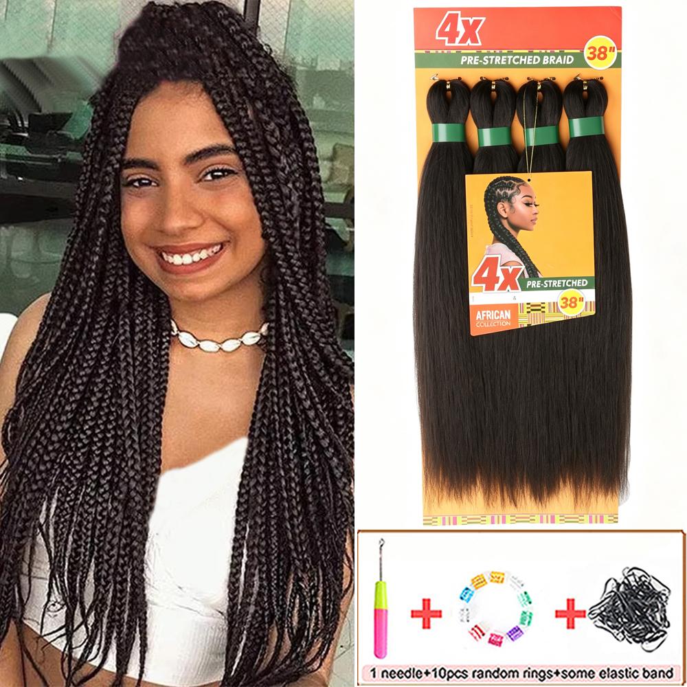 Braiding Hair Pre Stretched 4X Braid 19 Inch Ombre Braiding Hair Black Synthetic Fake Hair Extensions for Braids Women