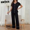 Large Size Pajamas Women Spring and Autumn Models Plus Size Cardigan Short-sleeved Trousers Two-piece Homewear