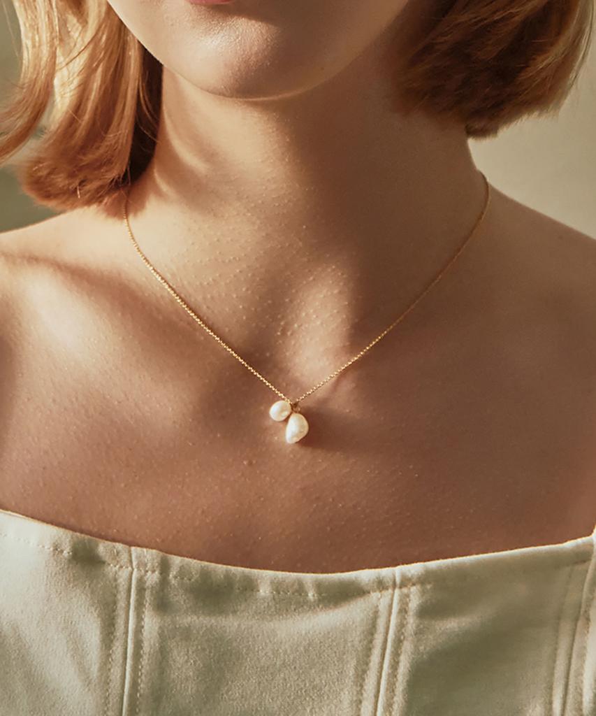 Колье Charmy 18K, Серебро 925, с двумя жемчужинами