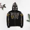 Unisex Halloween Hoodie Rhinestone Ghost Skeleton Zipper Closure Long Hooded Pockets Pattern Sleeves Party Cosplay Costume Fall Winter Jacket