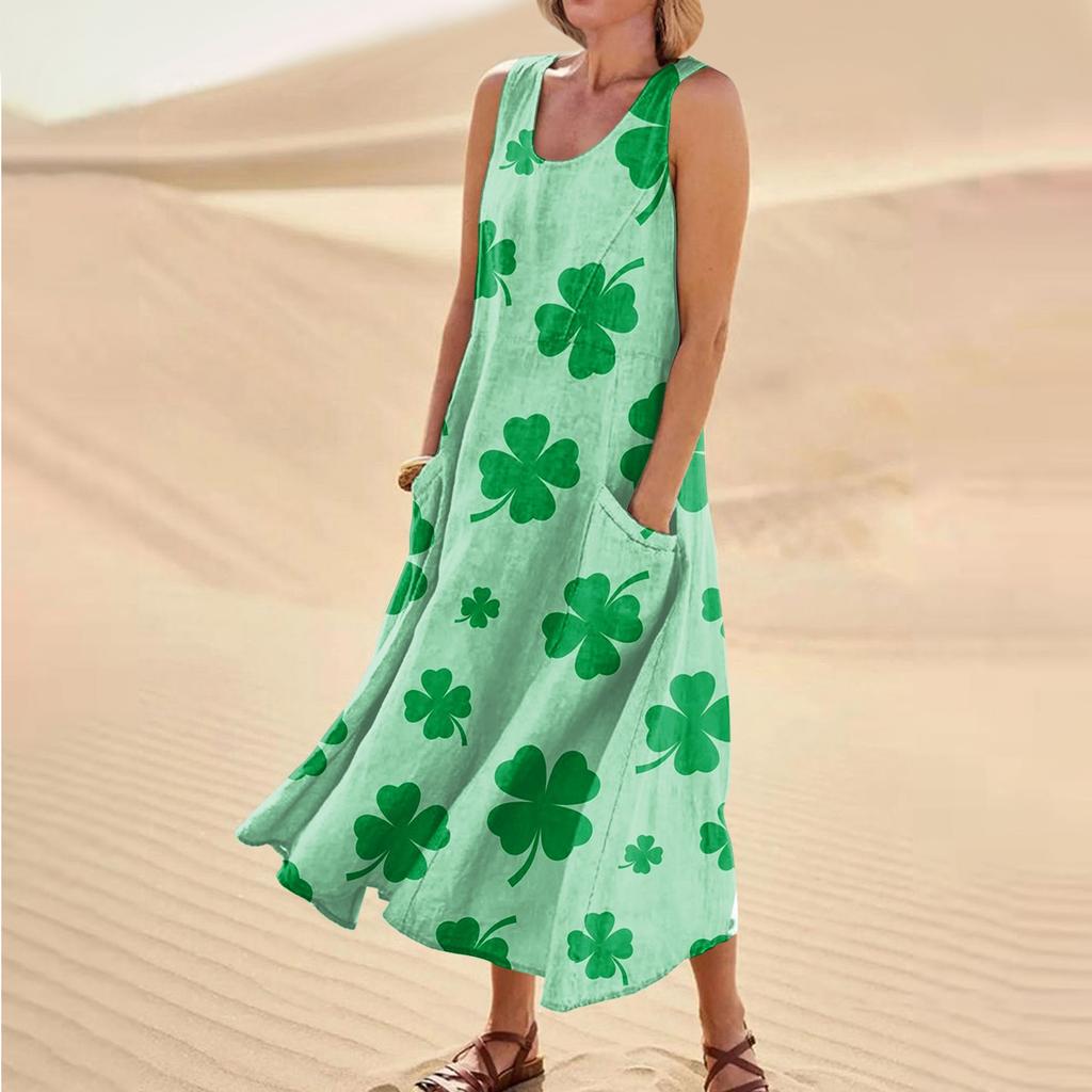 Женская повседневная одежда Comfort St. Карманное платье без рукавов с принтом ко Дню Святого Патрика