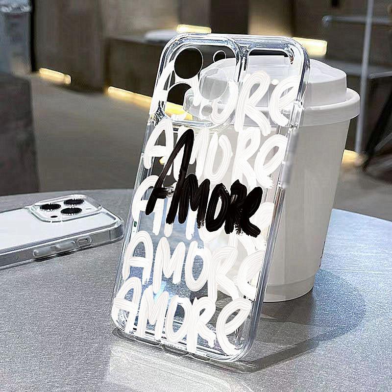 Amore-Love Romantic Soft TPU Phone Case For IPhone 17 16 16E 15 14 13 12 11 Pro Max XR XS Max 7 8 Plus Cute INS Cover Fundas