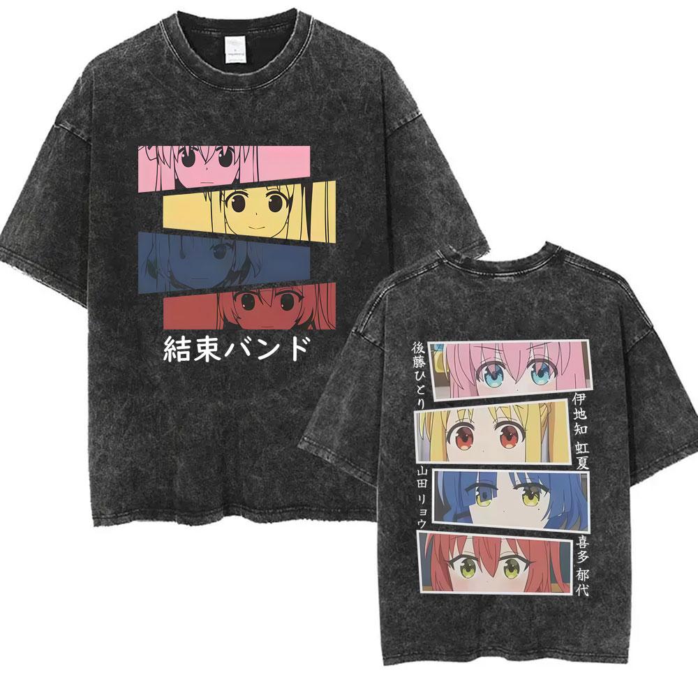 Washed Vintage Anime Bocchi The Rock Gotoh Hitori Graphic Tshirt Men Women Casual Cotton Oversized T Shirts Streetwear Unisex