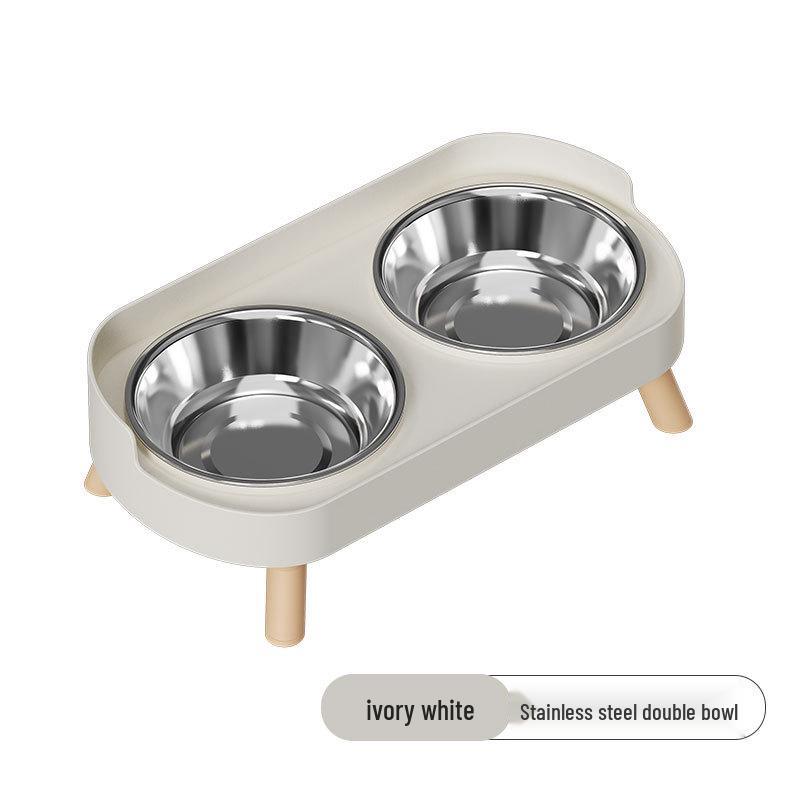 Cross-Border Stainless Steel & Ceramic Dual Cat & Dog Bowl: Anti-Tip, Splash-Proof, Neck Protection Design for Food & Water.