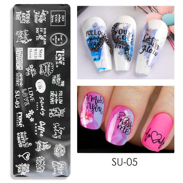 1 лист, набор пластин для штамповки ногтей, геометрические кружевные цветы, листья, полосатый дизайн, сладкое сердцебиение, дизайн ногтей, штамп, шаблон, форма