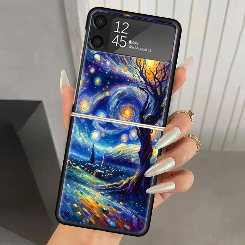 Чехол для телефона Samsung Galaxy ZFlip 7 6 5 Z Flip 4 ZFlip7 Z Flip6 5G ZFlip4 Flip3 Zflip5, Жесткий ПК-чехол с рисунком «Звездная ночь» Ван Гога