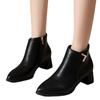 Leather Women Snow Ankle Boots Pointed Toe Mid Heels Designer Retro Shoes  Trend Chunky Winter Chelsea Boots New Botas Mujer