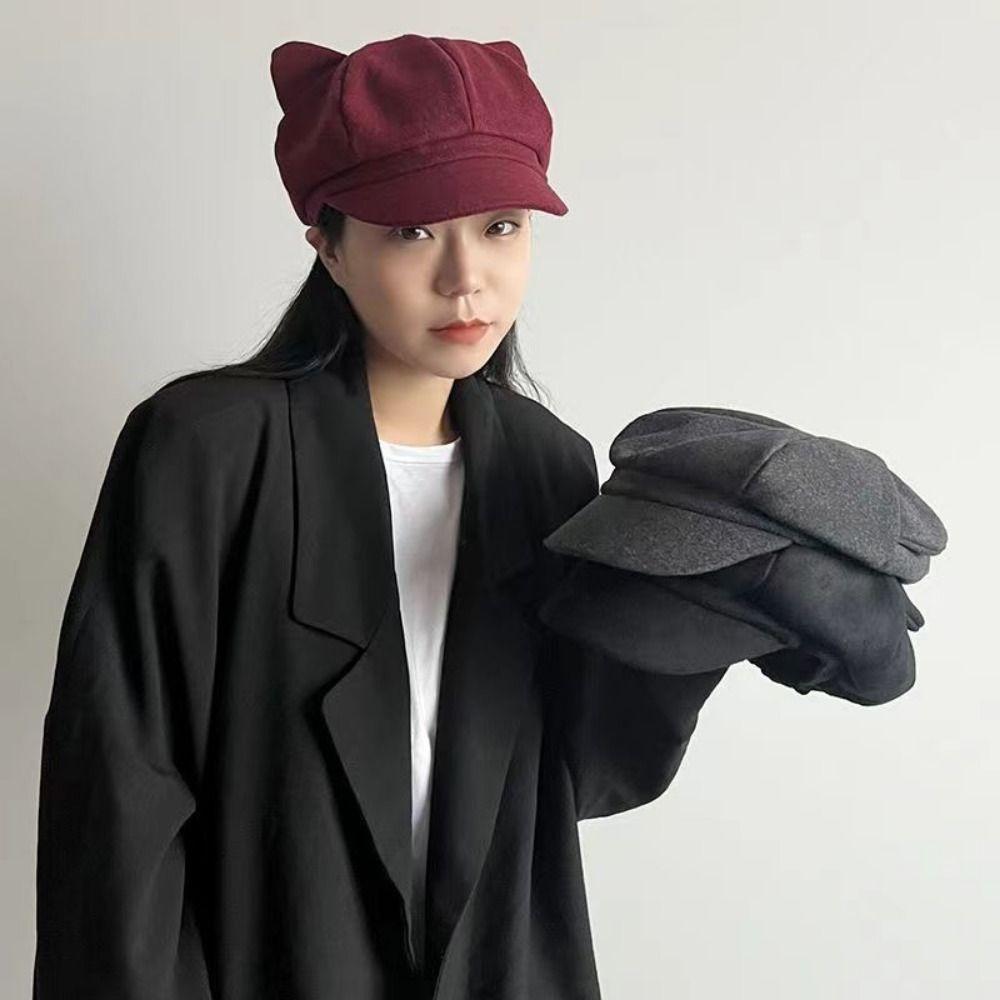 Регулируемая шапка с кошачьими ушками, милые кошачьи ушки, женская шляпа, ретро британский берет, шляпа художника