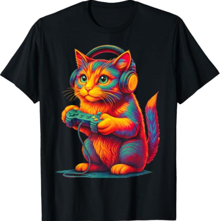 Gamer Cat Video Games Adult Funny Gift Gaming T-Shirt