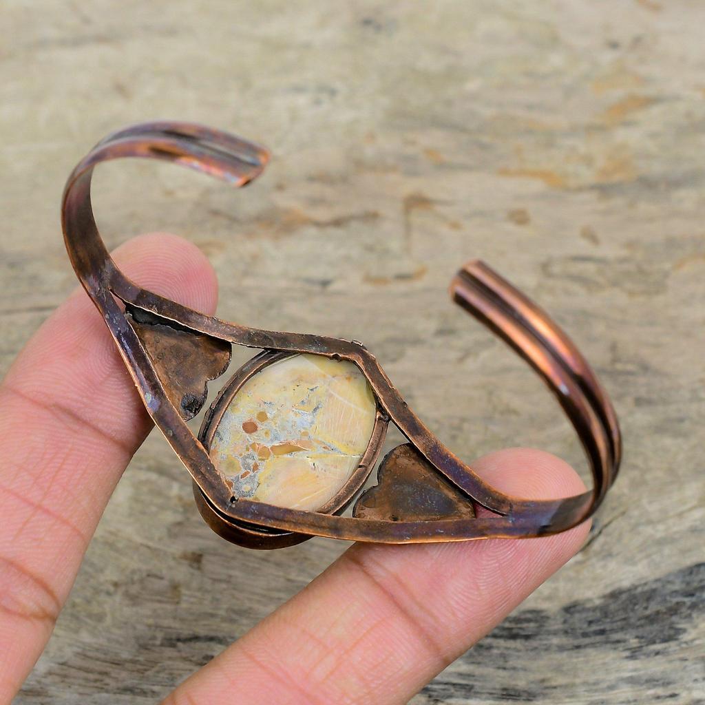 Малигано Яшма Браслет-манжета из электроформованной меди Регулируемый браслет Красивые украшения из драгоценных камней Браслет-манжета ручной работы Свадебные подарки