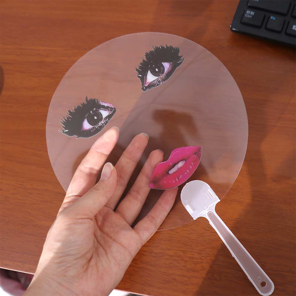 Длинные ресницы Прозрачные ручные веера ПВХ Печатный веер Веер с красными губами Подарок другу