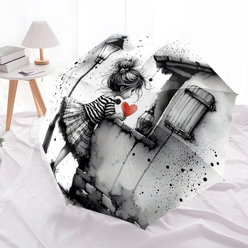 1pc Romantic Heart-Shaped Umbrella Automatic Opening/Closing, Foldable Design, Outdoor Use, Perfect Gift for Fans & Travelers!C058