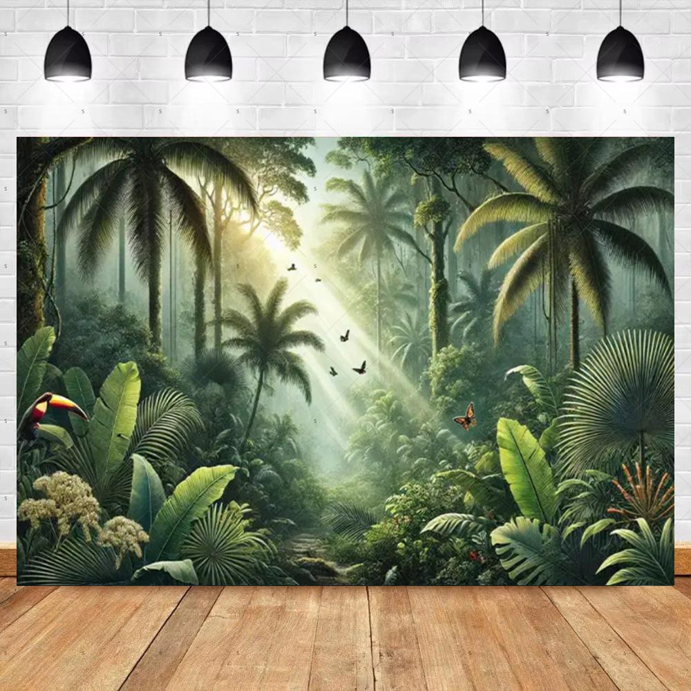Tropical Rainforest Photography Backdrop Forest Jungle Green Tree Background Natural Scenery Party Decoration Photo Studio Prop