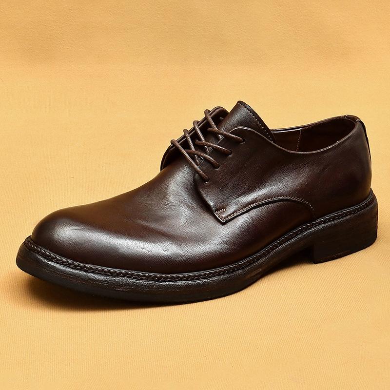 [Доставка 7 дней] Мужская кожаная обувь ручной работы, подошва из натуральной кожи, туфли дерби с кожаной поверхностью, деловые повседневные туфли из стираной кожи в стиле ретро