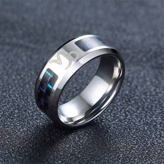 Vnox Mens Vintage Zodiac 12 Constellations Ring Stainless Steel With Blue Carbon Fiber Horoscope Male Astrology Anel Alliance