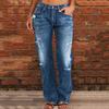 Women Jeans Button Zipper Fit Solid Ripped Slim Color Straight Leg High Waist Closure Multi Pockets