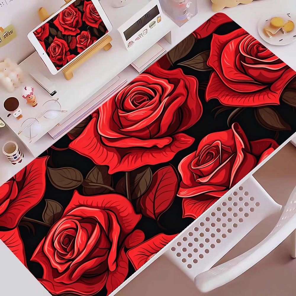 Cartoon Rose Mouse Pad Large Computer Office Game Table Mats XXL Rubber Antislip Gaming Keyboard HYBXXC Long Desk Pad X