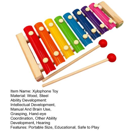 8-нотный деревянный игрушечный ксилофон с 2 молоточками, цветные металлические клавиши, ксилофон для малышей, обучающий ударный музыкальный инструмент, игрушка