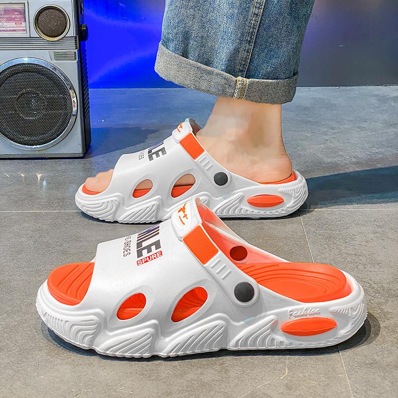 38-45 Men's Plus Size Fashionable One Line Mop Home Casual Slippers Beach Sandals Outdoor Two-piece Slippers