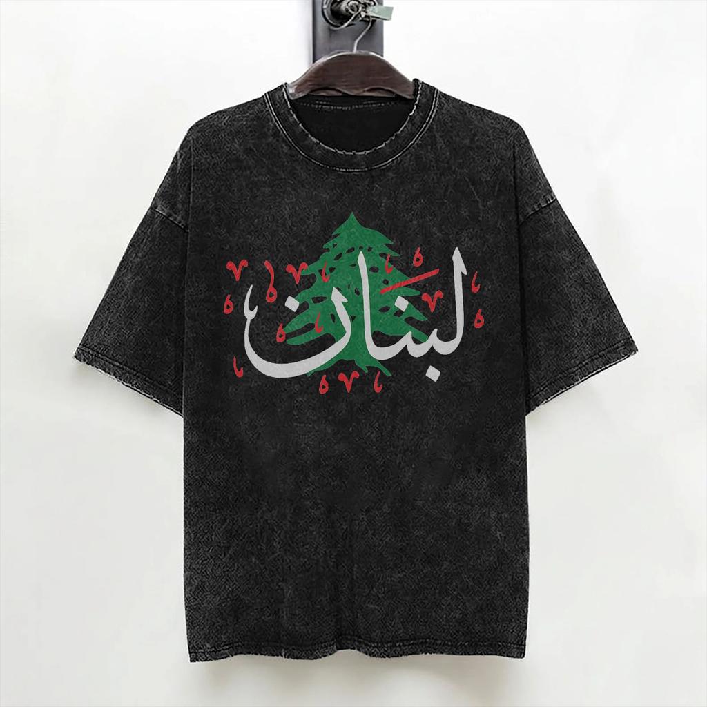 Lebanon Flag Map Beirut Cedar Tree Lebanese T Shirts Washed Short Sleeve Oversize TShirts Men Women Streetwear Summer Tops Tees