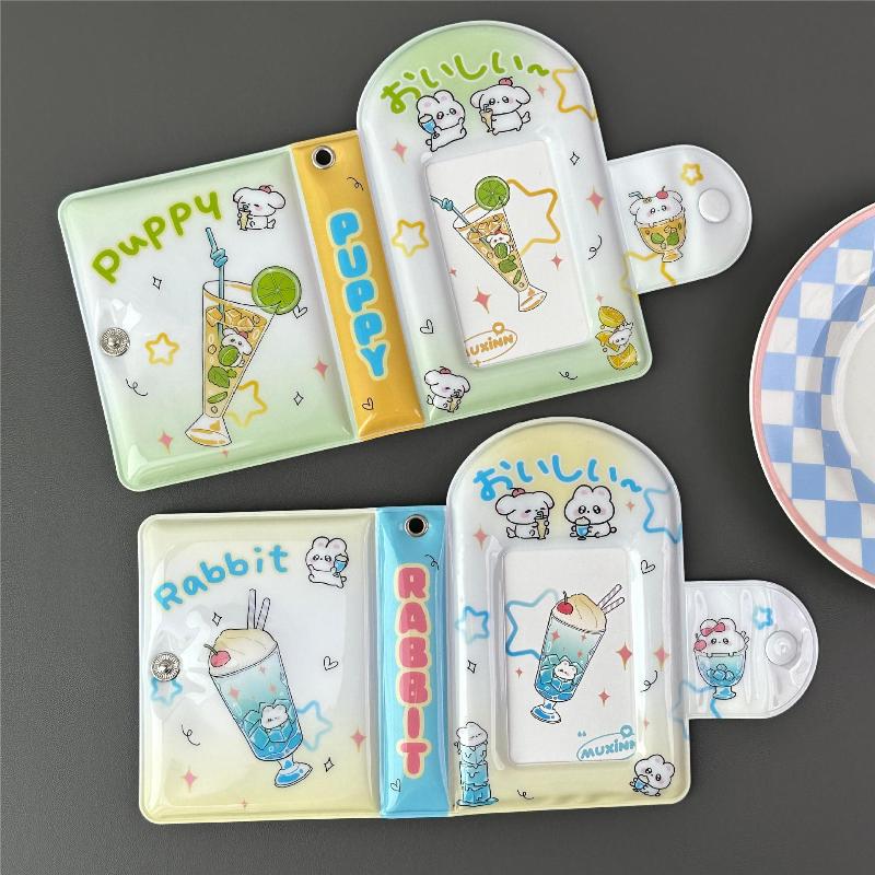 Summer Puppy Soda PVC Photocard Album 3 Inch Kpop Idol Card Binder Cute Animal Mini Photo Album 32 Pockets for Sweet Girls Gifts