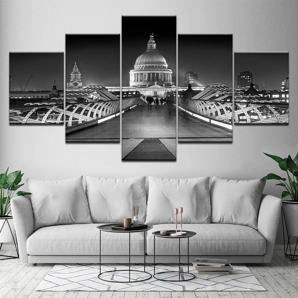 Canvas Painting monochrome Vintage London Street View 5 Pieces Art Modular Wallpapers Poster Print for living room Home Decor