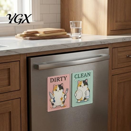 Reusable Clean Dirty Magnet Dishwasher Magnet, Acrylic Cartoon Animal Sign, Double-Sided & for Kitchen Decoration Cleaning Status Sign
