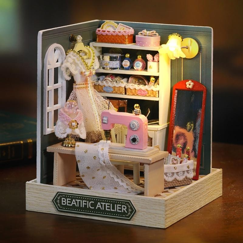 Wood Atelier Insert Candy Shop Model Dollhouses with Light Unique Craft Build Your Own Shop Model Craft