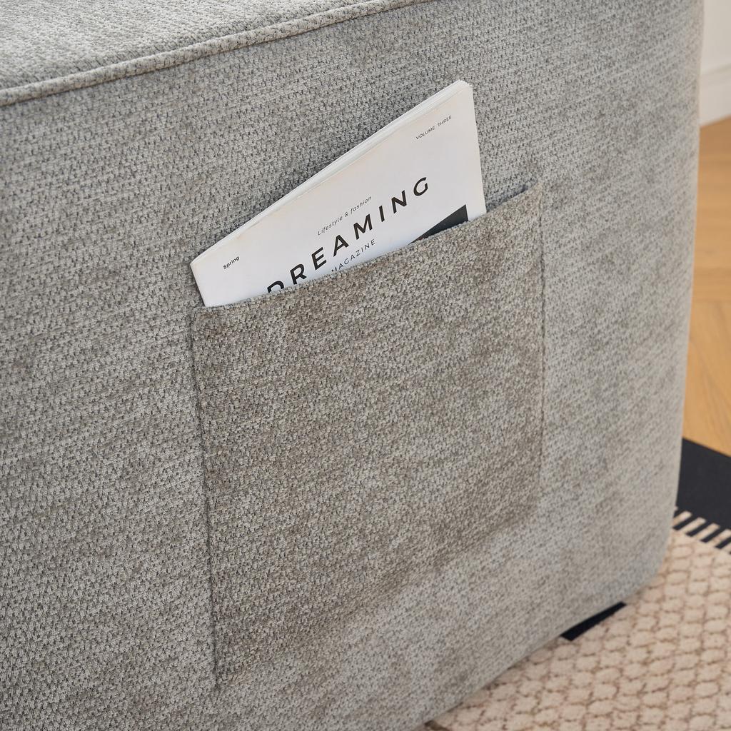 Comfortable 2-Person Sofa without Assembly, Soft Sofa with Cushions & Side Pockets, with Side Pockets, Grey