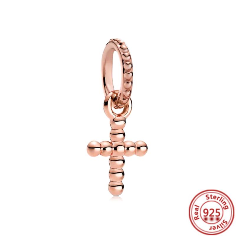 Hot Sale Rose Gold Series Pink Zircon Leaves Heart Pendant Sparkling Clip Bead Fit Charm Bracelet DIY S925 Silver Jewelry