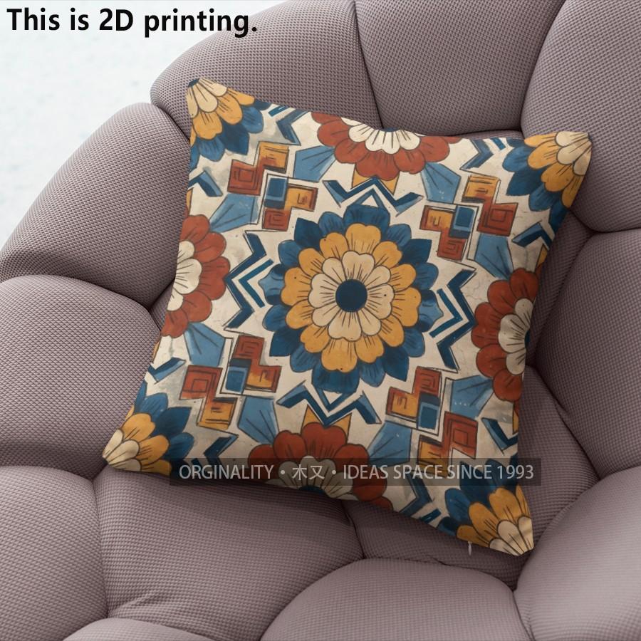 Bohemian Floral Tile Throw Pillow Covers Pattern Cushion Cover Suitable for Sofa Bedroom Car Pillow Cover