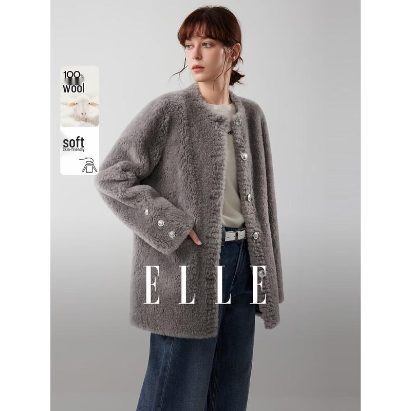 ELLE Серая Плюшевая Короткая Куртка из Смеси Шерсти