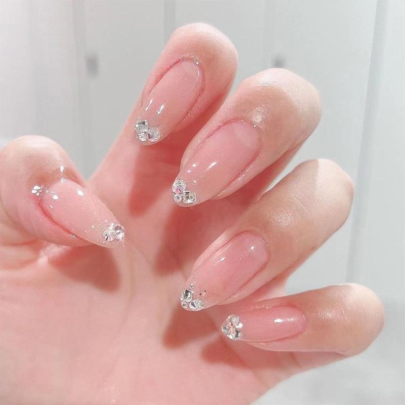 24 Pcs Wine Red Almond Press On Nails Medium Length Full Cover False Nail Tips Simple Wearable Manicure