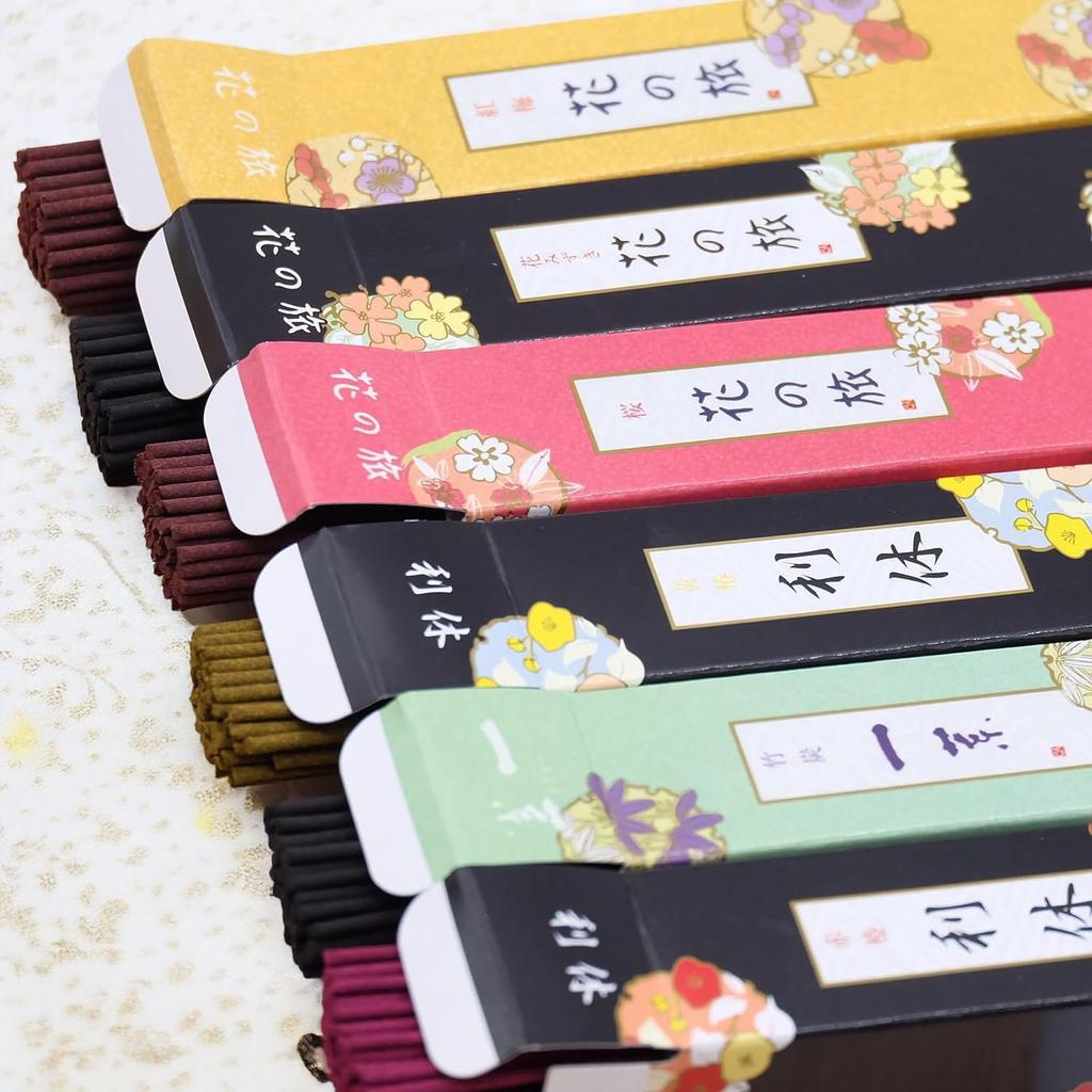 [Carrying Bag & Kyoto Furoshiki (Navy)] [Flower Journey 6-Flavor Incense Assortment] Incense Set, Ultra-Low Smoke, Paulownia Wood Box with Gift