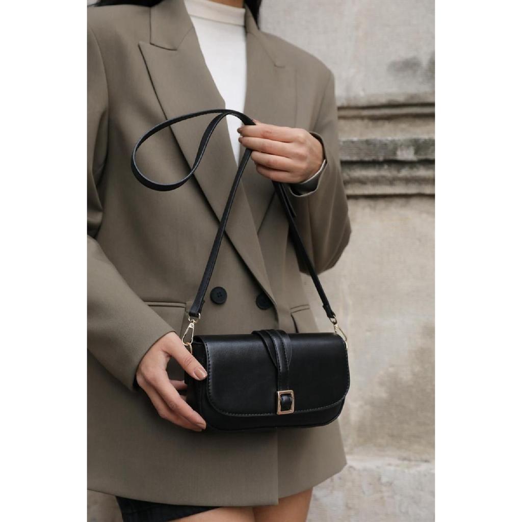 Black Women's Buckle Crossbody Bag