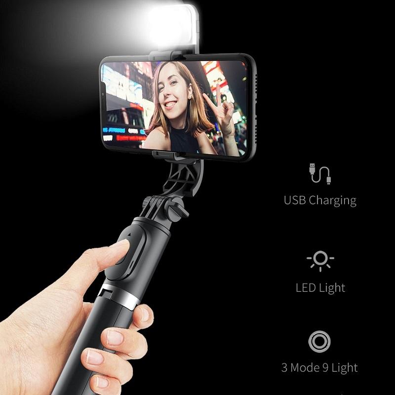 Wireless Bluetooth Selfie Stick Foldable Portable Tripod With LED Fill Light Remote Control Mini Selfie Stick For iPhone Xiaomi 7