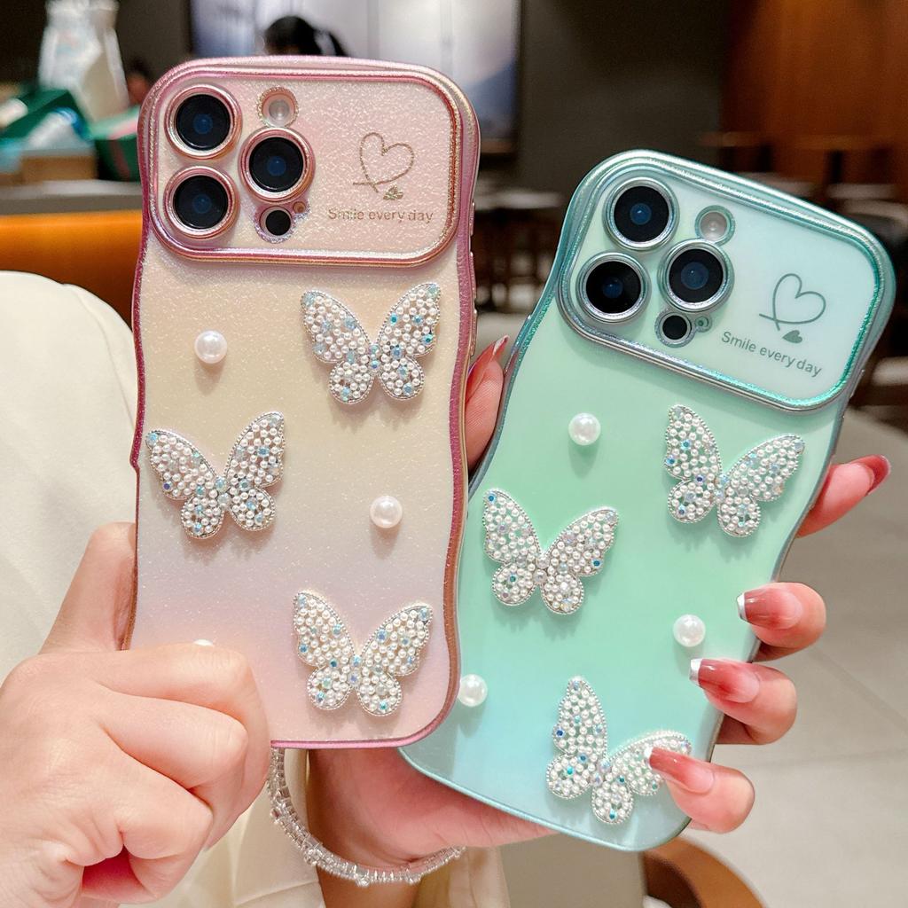 17 Air Pearl Butterfly for IPhone 16 Mobile Phone Case Love Wave for IPhone 15 Promax Silk Plating