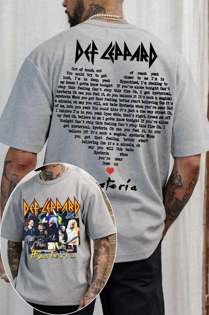 2026 Унисекс Одежда Хлопок Нормкор Футболка Группа Def Leppard Хипстер Ретро Уличная Мода Унисекс Мода Свободная Женская Повседневная Рубашка