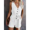 Women's Summer Solid Color Jumpsuit V-Neck Short Sleeve Top Jumpsuit