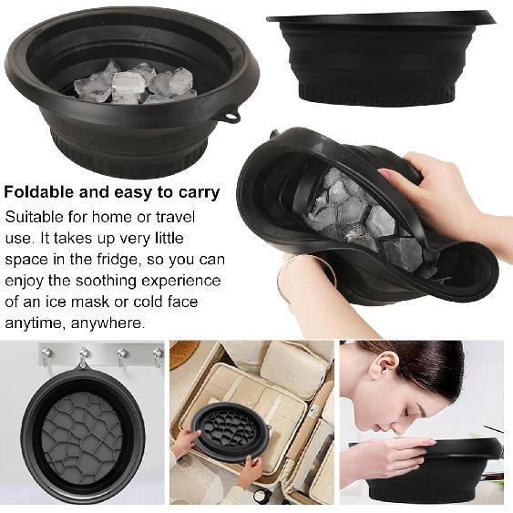 Ледяная ванна для лица, складная силиконовая раковина со встроенным лотком для льда, многоразовая складная многоцелевая раковина для домашнего использования, черная