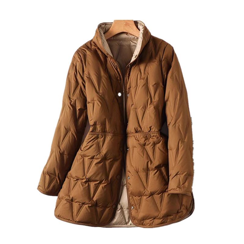 Autumn and Winter Lightweight Down Jacket Women's Mid-length Large Size Double-sided Thin Jacket