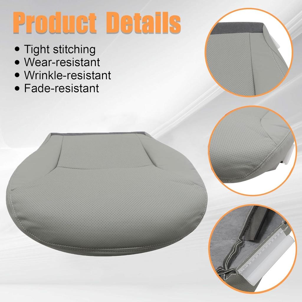 Front Driver Bottom Perforated Replacement Microfiber Leather Seat Cover Gray Compatible with Lexus ES300 ES330 2002 2003 2004 2005 2006