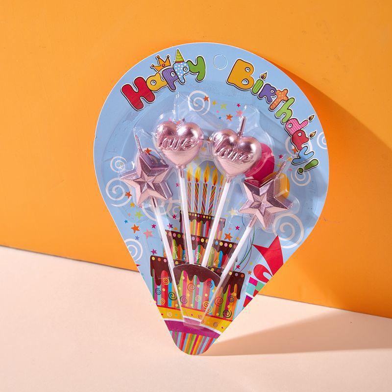 Diamond Love Heart Five-pointed Star Birthday Candle Plated Gold Star Heart Shaped Romantic Baking Cake Decoration Plugin