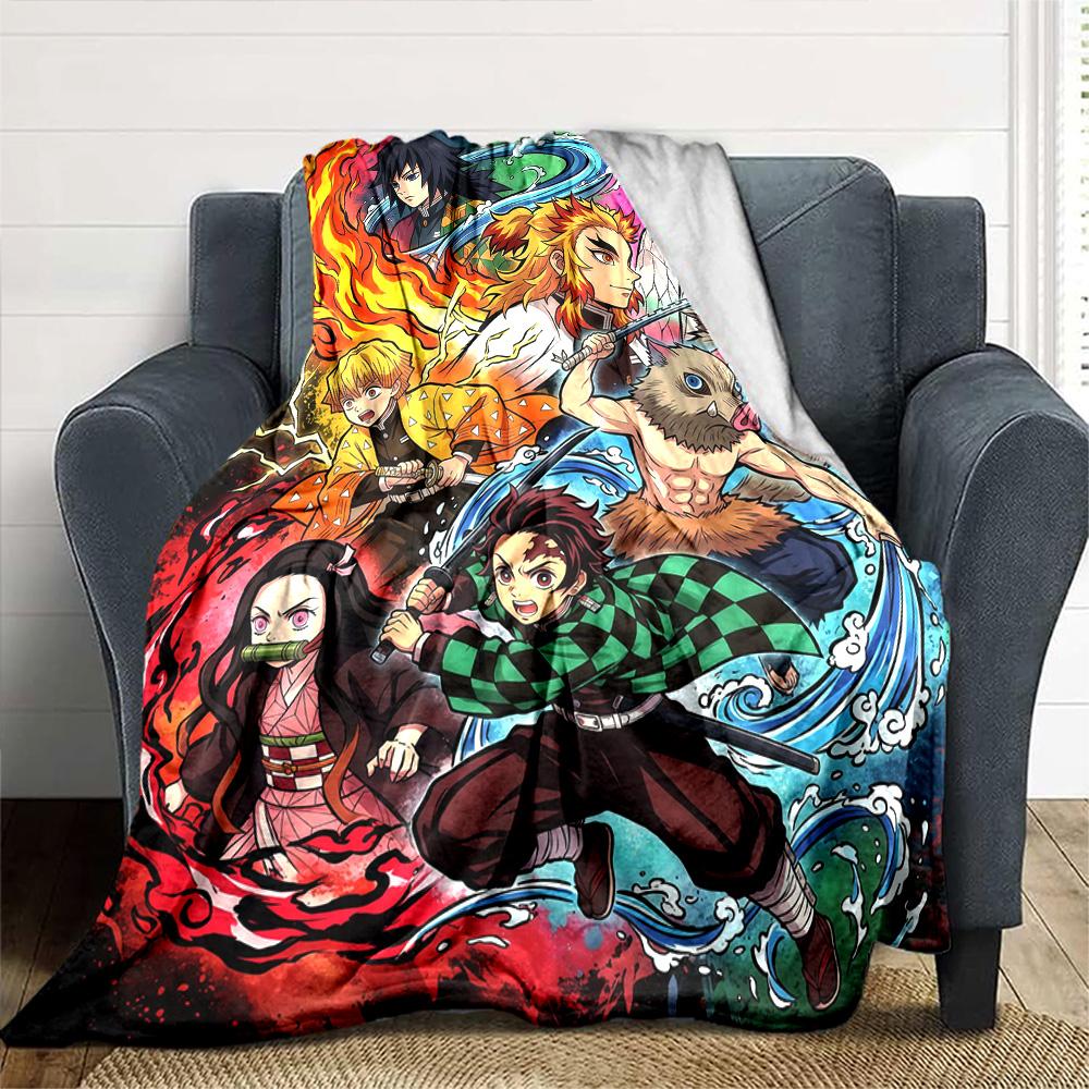 Demon Slayer Anime Print Flannel Blanket High Quality Warm Comfortable Cover for All Seasons Perfect for Gifts Home Decor