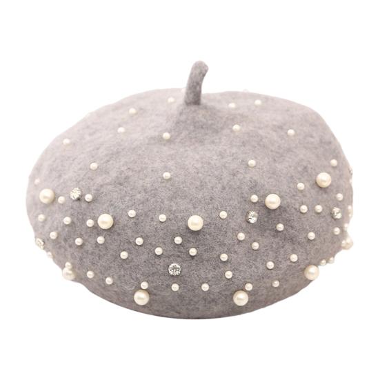Yousheng Женский берет с искусственным жемчугом и стразами, винтажная шерстяная шляпа в английском стиле без полей, однотонная, с регулируемыми лямками, кепка-тыква